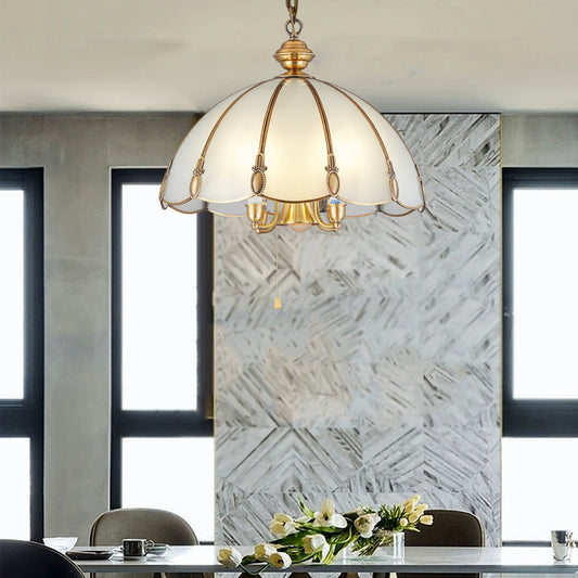 Opal Glass Scalloped Shaped Ceiling Lighting Minimalism 5 Bulbs Dining Room Chandelier Light Fixture in Gold Clearhalo 'Ceiling Lights' 'Chandeliers' Lighting' options 2058129