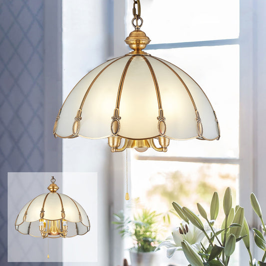 Opal Glass Scalloped Shaped Ceiling Lighting Minimalism 5 Bulbs Dining Room Chandelier Light Fixture in Gold Clearhalo 'Ceiling Lights' 'Chandeliers' Lighting' options 2058130