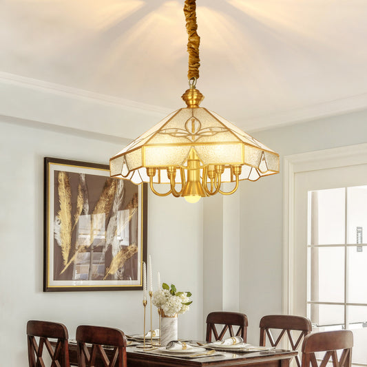 Nickel Geometric Shaped Chandelier Pendant Light Classic Frosted Glass Dining Room Hanging Light Clearhalo 'Ceiling Lights' 'Chandeliers' Lighting' options 2058139