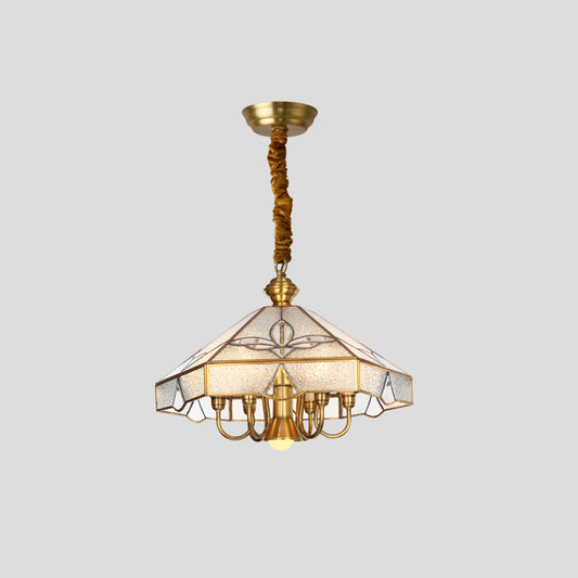 Nickel Geometric Shaped Chandelier Pendant Light Classic Frosted Glass Dining Room Hanging Light Clearhalo 'Ceiling Lights' 'Chandeliers' Lighting' options 2058140