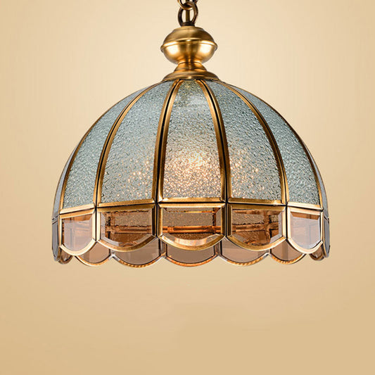 Hemisphere Study Room Chandelier Lighting Vintage Ripple Glass Gold Pendant Light with Pull Chain with Scalloped Edge Clearhalo 'Ceiling Lights' 'Chandeliers' Lighting' options 2058154