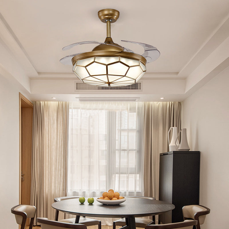 4 Blades Classic Geometric Shaped Ceiling Fan Light Frost Glass 42" Wide LED Semi Mount Lighting in Brass Brass B Clearhalo 'Ceiling Fans with Lights' 'Ceiling Fans' Lighting' 2058179