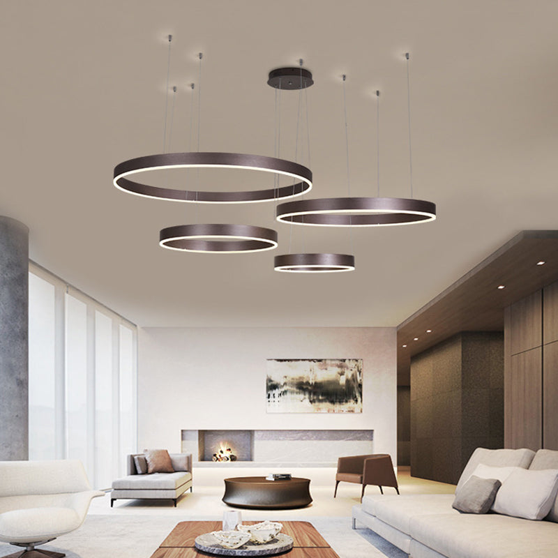 Acrylic Circle Shaped LED Ceiling Light Simplicity Living Room Chandelier Pendant Light Coffee 4 Clearhalo 'Ceiling Lights' 'Chandeliers' 'Modern Chandeliers' 'Modern' Lighting' 2058190