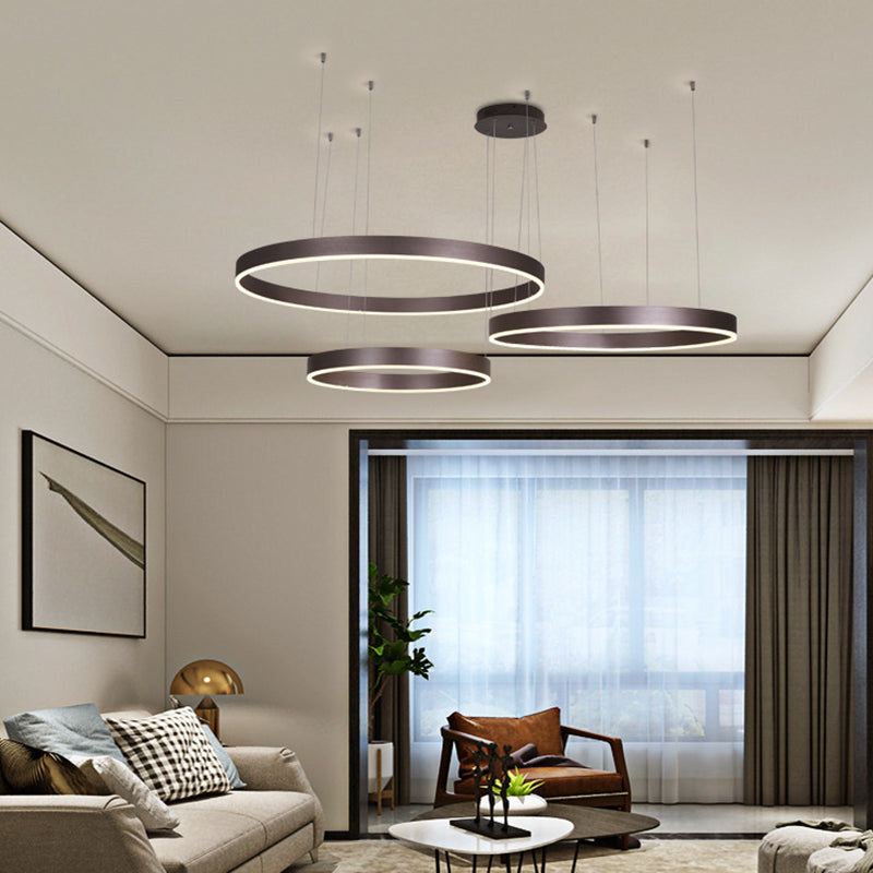 Acrylic Circle Shaped LED Ceiling Light Simplicity Living Room Chandelier Pendant Light Coffee 3 Clearhalo 'Ceiling Lights' 'Chandeliers' 'Modern Chandeliers' 'Modern' Lighting' 2058192
