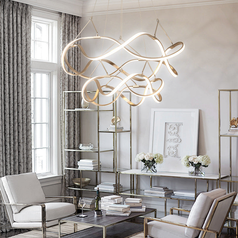 Gold Seamless Curve Chandelier Lighting Minimalist Aluminum LED Pendant Light Fixture Clearhalo 'Ceiling Lights' 'Chandeliers' 'Modern Chandeliers' 'Modern' Lighting' 2058238