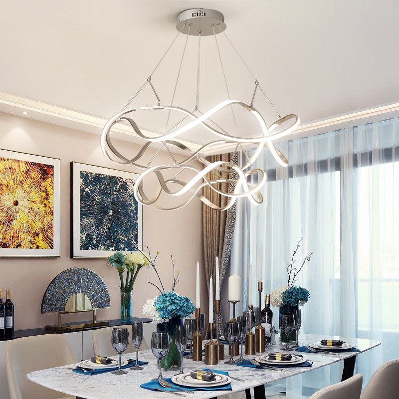 Gold Seamless Curve Chandelier Lighting Minimalist Aluminum LED Pendant Light Fixture Clearhalo 'Ceiling Lights' 'Chandeliers' 'Modern Chandeliers' 'Modern' Lighting' 2058240