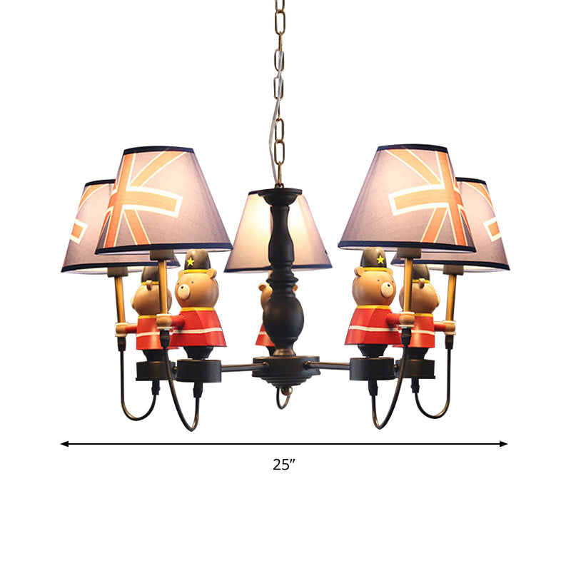 American Style Bear Chandelier Metal 5 Lights Blue Shade Hanging Pendant for Kid Bedroom Clearhalo 'Ceiling Lights' 'Chandeliers' Lighting' options 205844