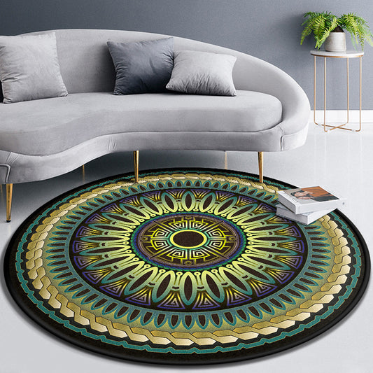 Multicolor Concentric Round Rug Polypropylene Moroccan Rug Non-Slip Washable Pet Friendly Carpet for Living Room Green Clearhalo 'Area Rug' 'Moroccan' 'Rugs' Rug' 2058485