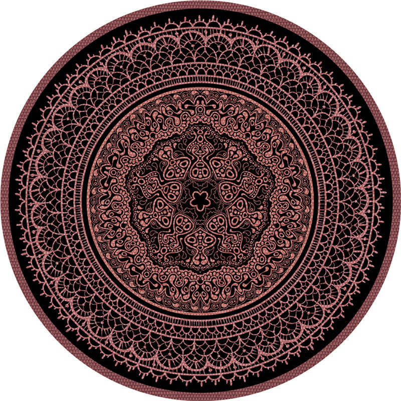 Moroccan Living Room Rug Multi-Color Flower Rug Polyester Machine Washable Stain Resistant Non-Slip Backing Area Carpet Red-Black Clearhalo 'Area Rug' 'Moroccan' 'Rugs' Rug' 2058555