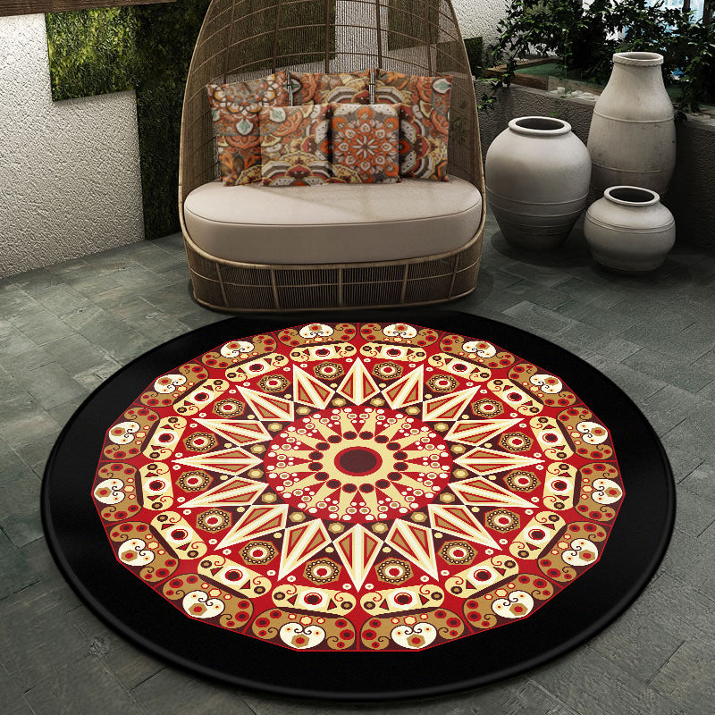 Moroccan Symmetric Patterned Rug Multi Color Polyester Carpet Machine Washable Non-Slip Pet Friendly Rug for Living Room Black-Red Clearhalo 'Area Rug' 'Moroccan' 'Rugs' Rug' 2058702