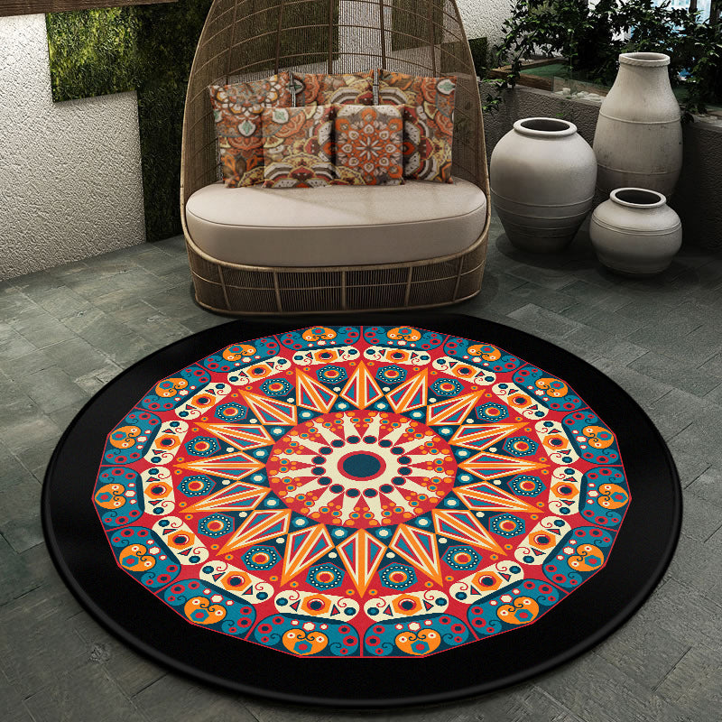 Moroccan Symmetric Patterned Rug Multi Color Polyester Carpet Machine Washable Non-Slip Pet Friendly Rug for Living Room Black-Blue Clearhalo 'Area Rug' 'Moroccan' 'Rugs' Rug' 2058706