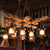 Black Lantern Chandelier Lamp Retro Industrial Clear Glass Multi Light Coffee Shop Hanging Light with Wood Frame Black Clearhalo 'Cast Iron' 'Ceiling Lights' 'Chandeliers' 'Industrial Chandeliers' 'Industrial' 'Metal' 'Middle Century Chandeliers' 'Rustic Chandeliers' 'Tiffany' Lighting' 205870