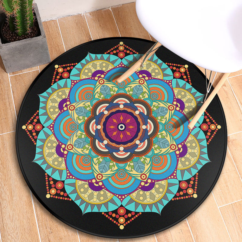 Turkish Blooming Flower Rug Multicolored Polypropylene Rug Machine Washable Pet Friendly Non-Slip Backing Area Rug for Door Black-Blue Clearhalo 'Area Rug' 'Moroccan' 'Rugs' Rug' 2058723