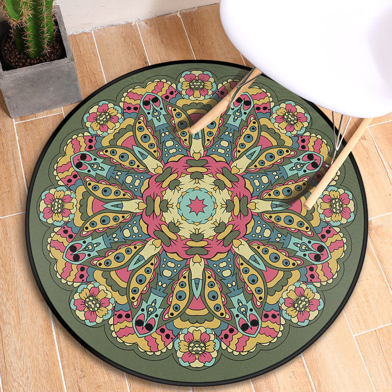 Turkish Blooming Flower Rug Multicolored Polypropylene Rug Machine Washable Pet Friendly Non-Slip Backing Area Rug for Door Green-Pink Clearhalo 'Area Rug' 'Moroccan' 'Rugs' Rug' 2058726