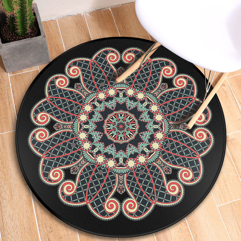 Tribal Mandala Indoor Rug Multi Color Moroccan Carpet Synthetics Anti-Slip Stain Resistant Pet Friendly Rug for Room Black-Red Clearhalo 'Area Rug' 'Moroccan' 'Rugs' Rug' 2058735