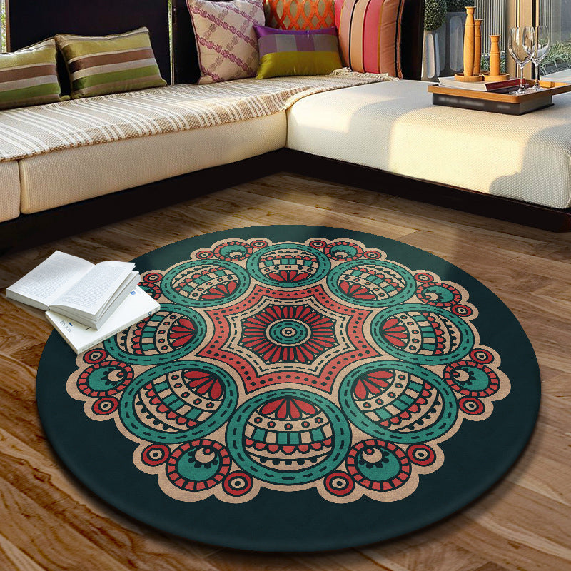 Chic Floral Pattern Area Rug Multicolored Moroccan Carpet Synthetics Washable Anti-Slip Backing Stain Resistant Rug for Front Door Navy 3'11" x 3'11" Clearhalo 'Area Rug' 'Moroccan' 'Rugs' Rug' 2058756
