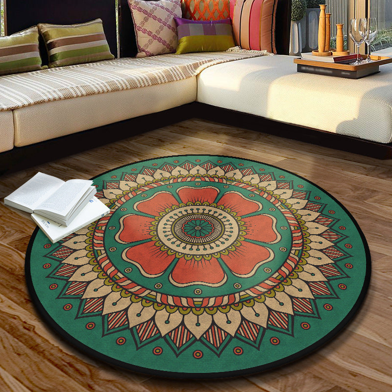 Chic Floral Pattern Area Rug Multicolored Moroccan Carpet Synthetics Washable Anti-Slip Backing Stain Resistant Rug for Front Door Peacock Green 3'11" x 3'11" Clearhalo 'Area Rug' 'Moroccan' 'Rugs' Rug' 2058770