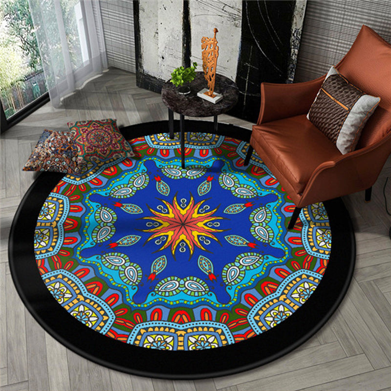 Chic Floral Pattern Area Rug Multicolored Moroccan Carpet Synthetics Washable Anti-Slip Backing Stain Resistant Rug for Front Door Blue 3'11" x 3'11" Clearhalo 'Area Rug' 'Moroccan' 'Rugs' Rug' 2058776