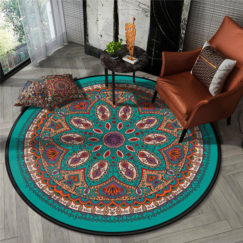 Chic Floral Pattern Area Rug Multicolored Moroccan Carpet Synthetics Washable Anti-Slip Backing Stain Resistant Rug for Front Door Peacock Blue 3'11" x 3'11" Clearhalo 'Area Rug' 'Moroccan' 'Rugs' Rug' 2058782