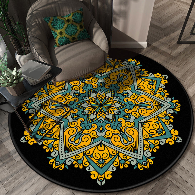 Chic Floral Pattern Area Rug Multicolored Moroccan Carpet Synthetics Washable Anti-Slip Backing Stain Resistant Rug for Front Door Lemon Yellow 3'11" x 3'11" Clearhalo 'Area Rug' 'Moroccan' 'Rugs' Rug' 2058785