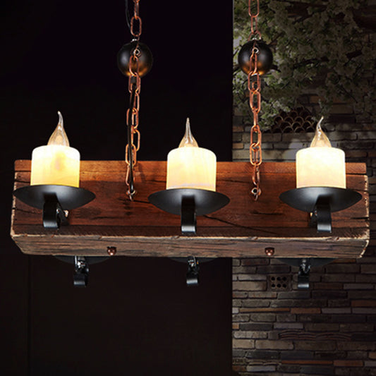 6-Light Candle Island Light Rustic Style Black Marble Pendant Lighting with Chain for Dining Room Clearhalo 'Ceiling Lights' 'Island Lights' Lighting' 205878