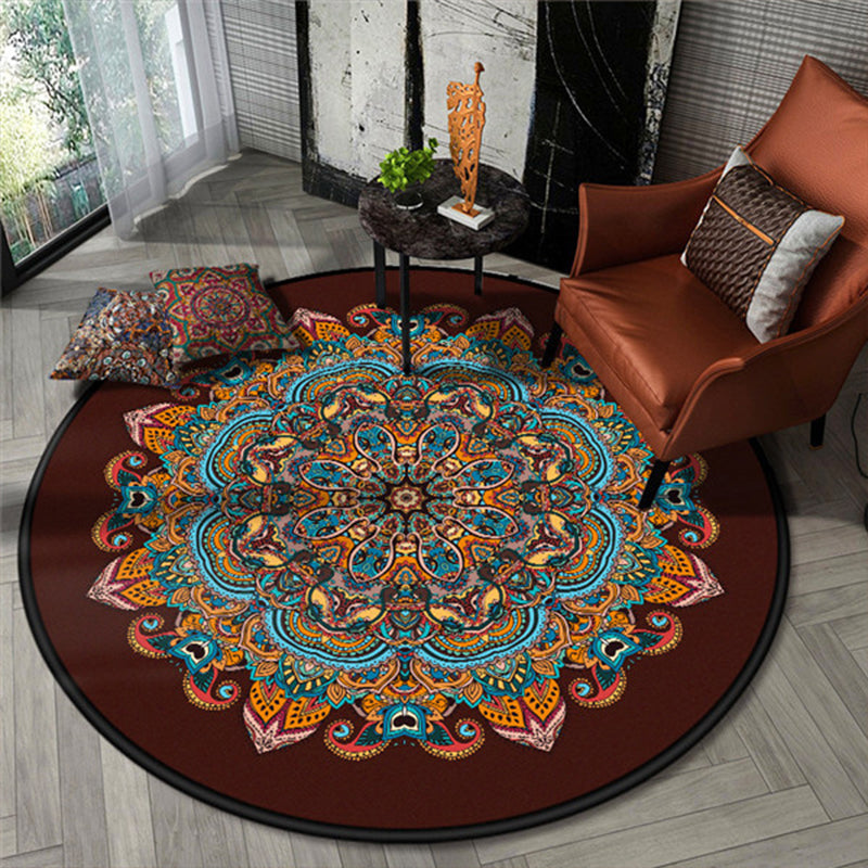 Chic Floral Pattern Area Rug Multicolored Moroccan Carpet Synthetics Washable Anti-Slip Backing Stain Resistant Rug for Front Door Dark Red 3'11" x 3'11" Clearhalo 'Area Rug' 'Moroccan' 'Rugs' Rug' 2058795