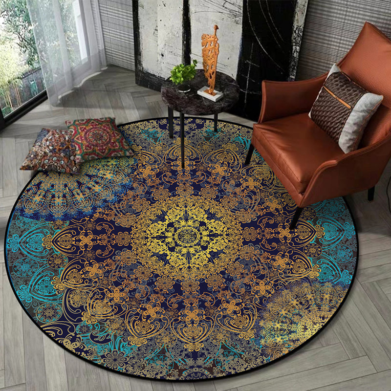 Antiqued Floral Patterned Rug Distressed Blue-Yellow Moroccan Rug Polyester Washable Non-Slip Backing Stain Resistant Rug for Home Clearhalo 'Area Rug' 'Moroccan' 'Rugs' Rug' 2058839