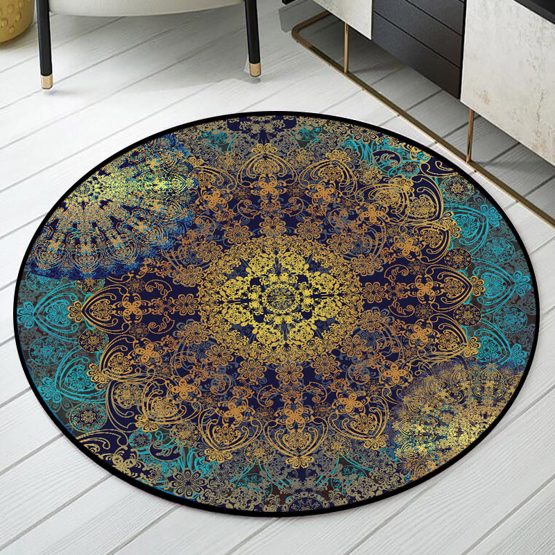 Antiqued Floral Patterned Rug Distressed Blue-Yellow Moroccan Rug Polyester Washable Non-Slip Backing Stain Resistant Rug for Home Clearhalo 'Area Rug' 'Moroccan' 'Rugs' Rug' 2058840