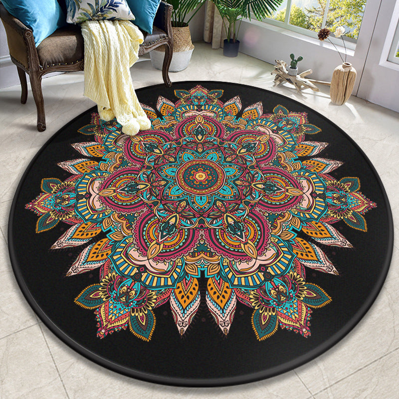 Colorful Mandala Rug Polyester Turkish Indoor Rug Anti-Slip Backing Machine Washable Pet Friendly Carpet for Sitting Room Yellow-Blue Clearhalo 'Area Rug' 'Moroccan' 'Rugs' Rug' 2058873