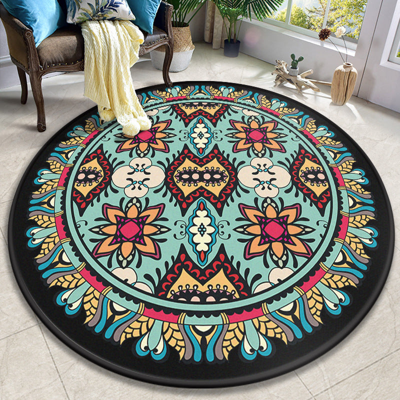 Colorful Mandala Rug Polyester Turkish Indoor Rug Anti-Slip Backing Machine Washable Pet Friendly Carpet for Sitting Room Blue Clearhalo 'Area Rug' 'Moroccan' 'Rugs' Rug' 2058877
