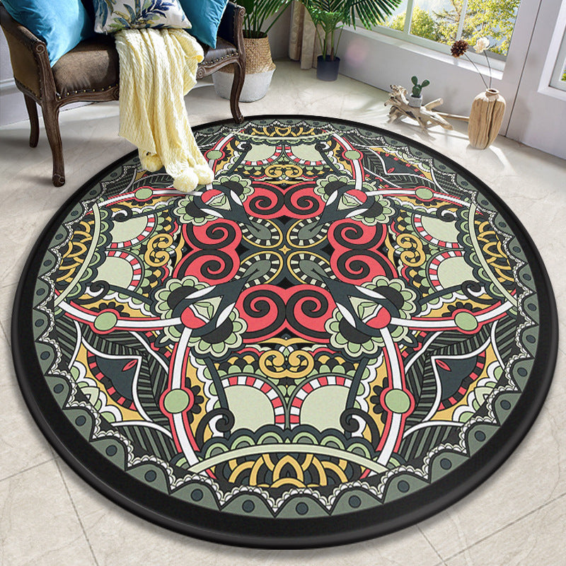 Colorful Mandala Rug Polyester Turkish Indoor Rug Anti-Slip Backing Machine Washable Pet Friendly Carpet for Sitting Room Orange-Red Clearhalo 'Area Rug' 'Moroccan' 'Rugs' Rug' 2058878