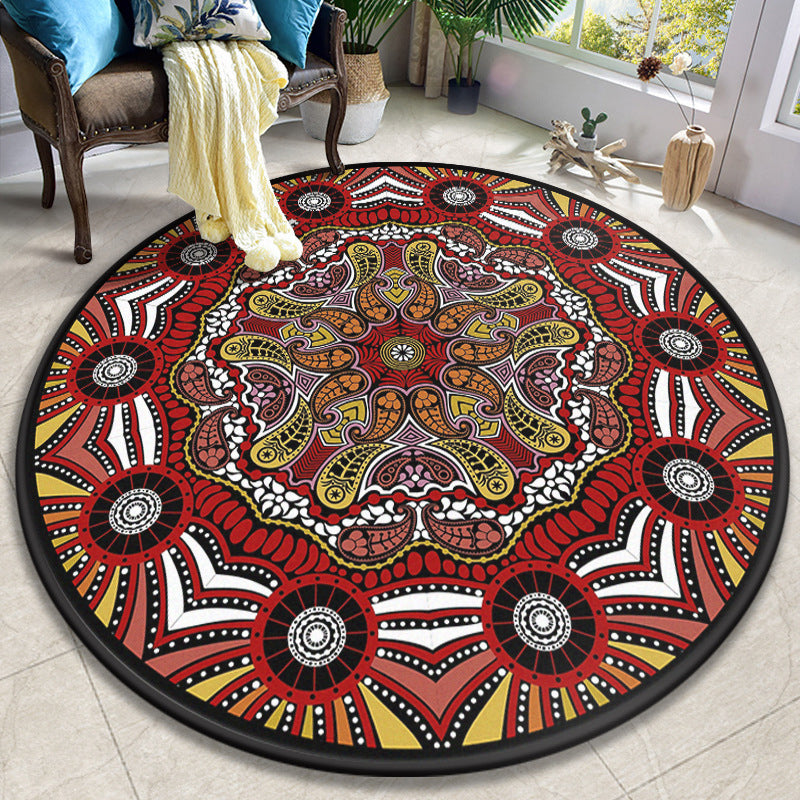 Colorful Mandala Rug Polyester Turkish Indoor Rug Anti-Slip Backing Machine Washable Pet Friendly Carpet for Sitting Room Red Clearhalo 'Area Rug' 'Moroccan' 'Rugs' Rug' 2058881