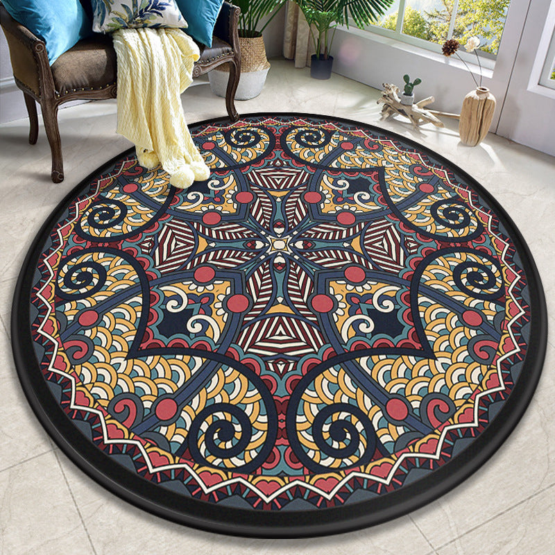 Colorful Mandala Rug Polyester Turkish Indoor Rug Anti-Slip Backing Machine Washable Pet Friendly Carpet for Sitting Room Dark Blue Clearhalo 'Area Rug' 'Moroccan' 'Rugs' Rug' 2058882