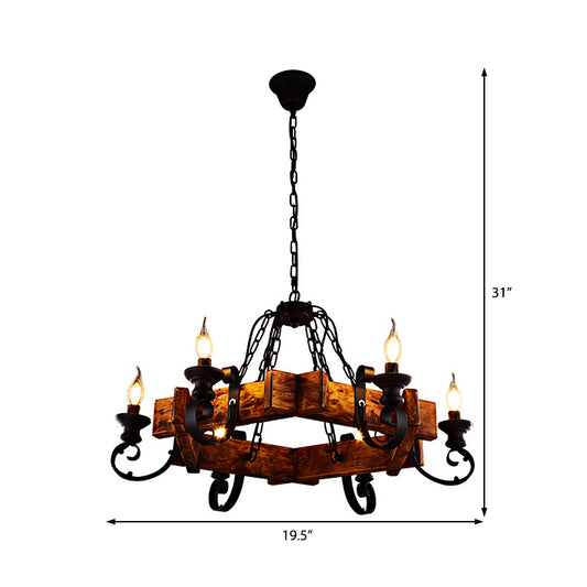 Clear Glass Black Pendant Lamp Candle 6-Light Vintage Chandelier Light Fixture with Wooden Backplate Clearhalo 'Cast Iron' 'Ceiling Lights' 'Chandeliers' 'Industrial Chandeliers' 'Industrial' 'Metal' 'Middle Century Chandeliers' 'Rustic Chandeliers' 'Tiffany' Lighting' 205890
