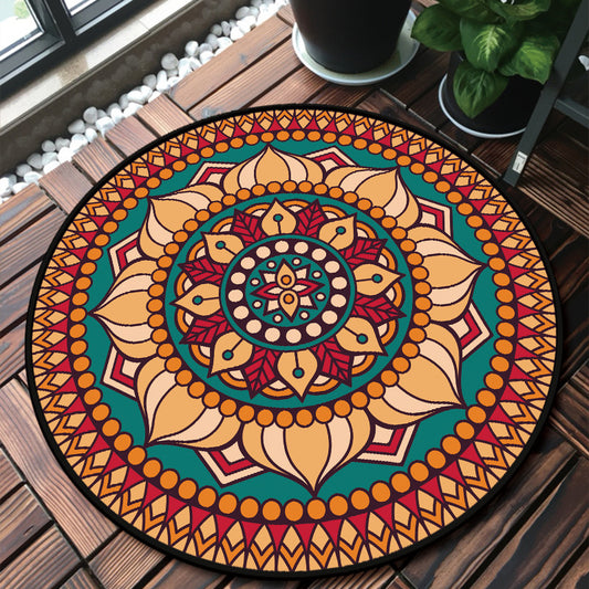 Classy Multicolor Mandala Rug Polypropylene Moroccan Carpet Stain Resistant Machine Washable Anti-Slip Area Rug for Door Yellow-Red Clearhalo 'Area Rug' 'Moroccan' 'Rugs' Rug' 2058978