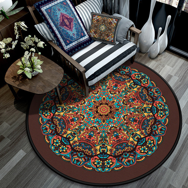Retro Mandala Indoor Rug Dark Color Moroccan Carpet Polypropylene Non-Slip Pet Friendly Washable Rug for Sitting Room Orange-Red Clearhalo 'Area Rug' 'Moroccan' 'Rugs' Rug' 2059014