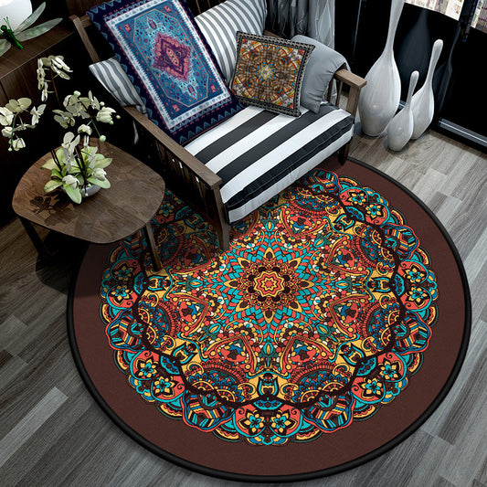 Retro Mandala Indoor Rug Dark Color Moroccan Carpet Polypropylene Non-Slip Pet Friendly Washable Rug for Sitting Room Orange-Red Clearhalo 'Area Rug' 'Moroccan' 'Rugs' Rug' 2059014