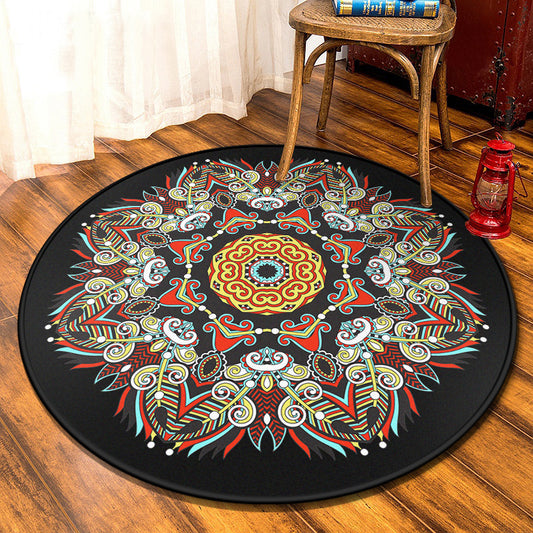 Multi-Colored Moroccan Rug Synthetics Mandala Area Rug Anti-Slip Stain Resistant Washable Carpet for Family Room Black-Red Clearhalo 'Area Rug' 'Moroccan' 'Rugs' Rug' 2059039