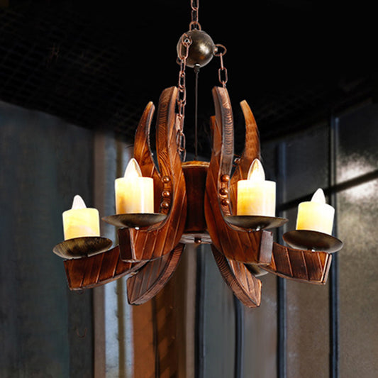Cylinder Living Room Pendant Chandelier Rustic Style Marble 4 Lights Brown Hanging Fixture with Wood Clearhalo 'Cast Iron' 'Ceiling Lights' 'Chandeliers' 'Industrial Chandeliers' 'Industrial' 'Metal' 'Middle Century Chandeliers' 'Rustic Chandeliers' 'Tiffany' Lighting' 205908