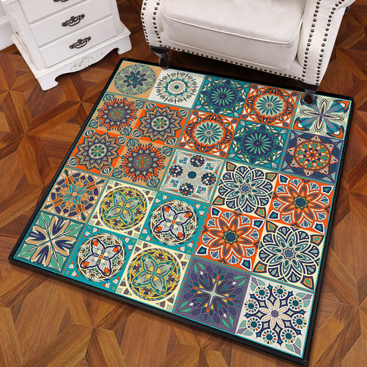 Multicolored Mandala Rug Polypropylene Turkish Rug Non-Slip Backing Stain Resistant Machine Washable Carpet for Bedroom Blue Clearhalo 'Area Rug' 'Moroccan' 'Rugs' Rug' 2059111