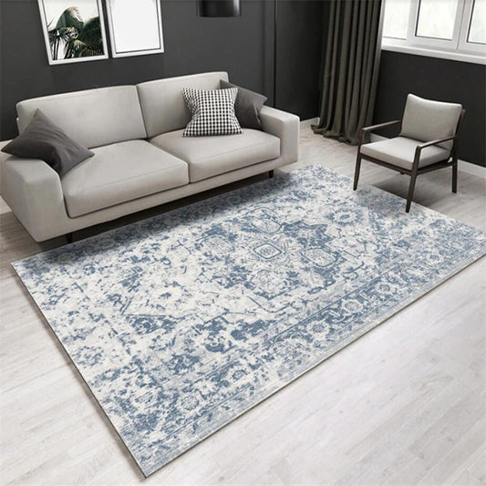 Whitewashed Light Blue Floral Rug Polyester Moroccan Carpet Anti-Slip Backing Stain Resistant Machine Washable Rug for Sitting Room Clearhalo 'Area Rug' 'Moroccan' 'Rugs' Rug' 2059125
