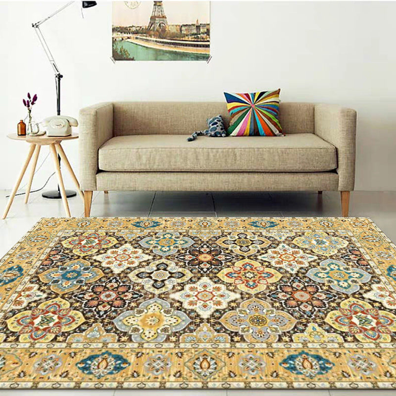 Persian Quatrefoil Patterned Rug Gold Polypropylene Area Carpet Machine Washable Stain Resistant Anti-Slip Backing Rug for Living Room Clearhalo 'Area Rug' 'Moroccan' 'Rugs' Rug' 2059157