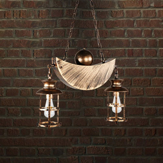 Caged Living Room Pendant Chandelier Retro Industrial Metal 2 Lights Gold/Silver Hanging Fixture Gold Clearhalo 'Cast Iron' 'Ceiling Lights' 'Chandeliers' 'Industrial Chandeliers' 'Industrial' 'Metal' 'Middle Century Chandeliers' 'Rustic Chandeliers' 'Tiffany' Lighting' 205915