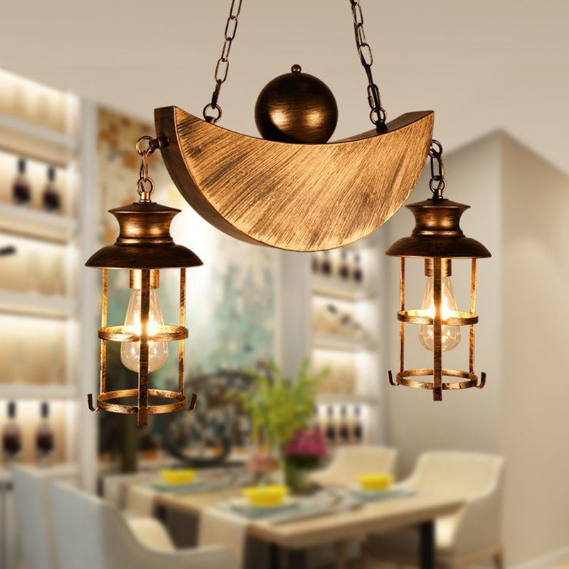 Caged Living Room Pendant Chandelier Retro Industrial Metal 2 Lights Gold/Silver Hanging Fixture Clearhalo 'Cast Iron' 'Ceiling Lights' 'Chandeliers' 'Industrial Chandeliers' 'Industrial' 'Metal' 'Middle Century Chandeliers' 'Rustic Chandeliers' 'Tiffany' Lighting' 205916
