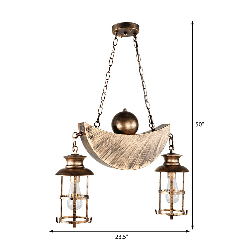 Caged Living Room Pendant Chandelier Retro Industrial Metal 2 Lights Gold/Silver Hanging Fixture Clearhalo 'Cast Iron' 'Ceiling Lights' 'Chandeliers' 'Industrial Chandeliers' 'Industrial' 'Metal' 'Middle Century Chandeliers' 'Rustic Chandeliers' 'Tiffany' Lighting' 205918