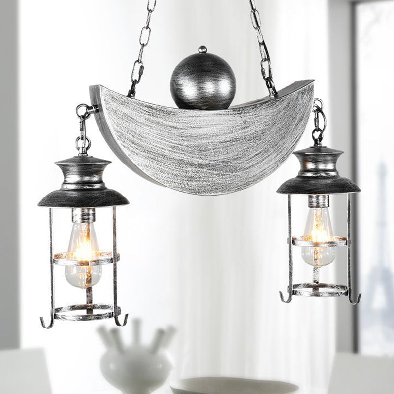 Caged Living Room Pendant Chandelier Retro Industrial Metal 2 Lights Gold/Silver Hanging Fixture Silver Clearhalo 'Cast Iron' 'Ceiling Lights' 'Chandeliers' 'Industrial Chandeliers' 'Industrial' 'Metal' 'Middle Century Chandeliers' 'Rustic Chandeliers' 'Tiffany' Lighting' 205920