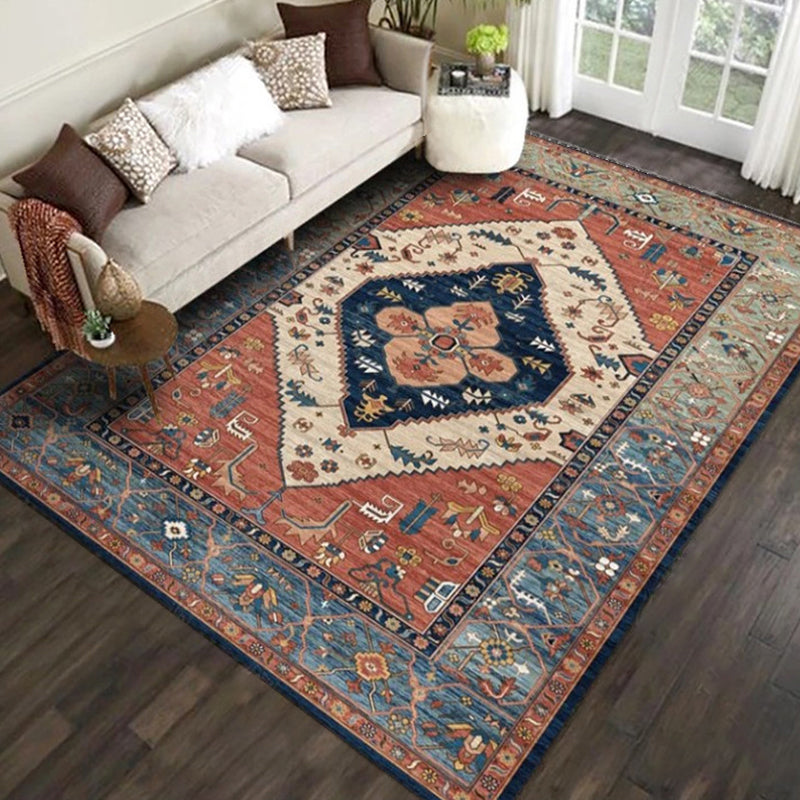 Persian Living Room Rug Multi Colored Geometric Carpet Polyester Pet Friendly Stain Resistant Anti-Slip Backing Rug with Braided Trim Pink-White Clearhalo 'Area Rug' 'Moroccan' 'Rugs' Rug' 2059219