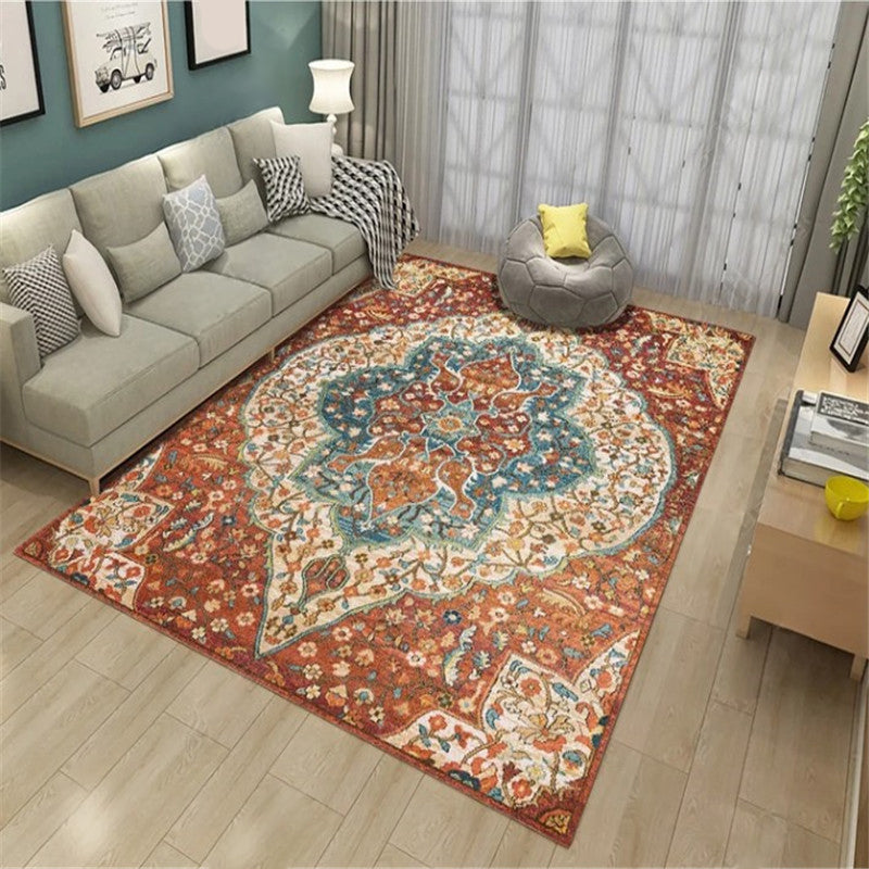 Persian Living Room Rug Multi Colored Geometric Carpet Polyester Pet Friendly Stain Resistant Anti-Slip Backing Rug with Braided Trim Blue-Orange Clearhalo 'Area Rug' 'Moroccan' 'Rugs' Rug' 2059233