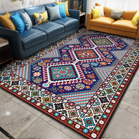 Multi Color Geometric Rug Synthetics Moroccan Carpet Stain Resistant Machine Washable Anti-Slip Rug for Living Room Blue-Purple Clearhalo 'Area Rug' 'Moroccan' 'Rugs' Rug' 2059282