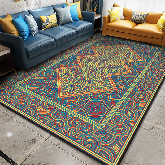 Multi Color Geometric Rug Synthetics Moroccan Carpet Stain Resistant Machine Washable Anti-Slip Rug for Living Room Blue-Green Clearhalo 'Area Rug' 'Moroccan' 'Rugs' Rug' 2059284